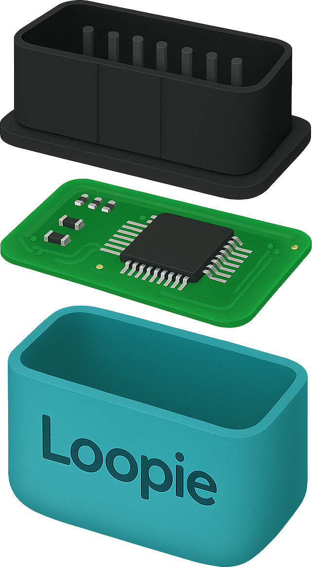 Loopie OBD device mockup used for Road User Charges